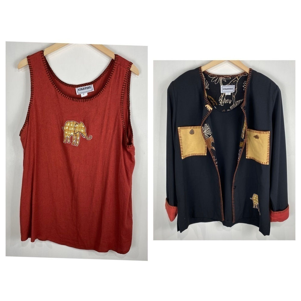 StarFire Bundle Set Lot Of 2 Shirts Tank Top Blazer Jacket Safari‎ Animals L/XL